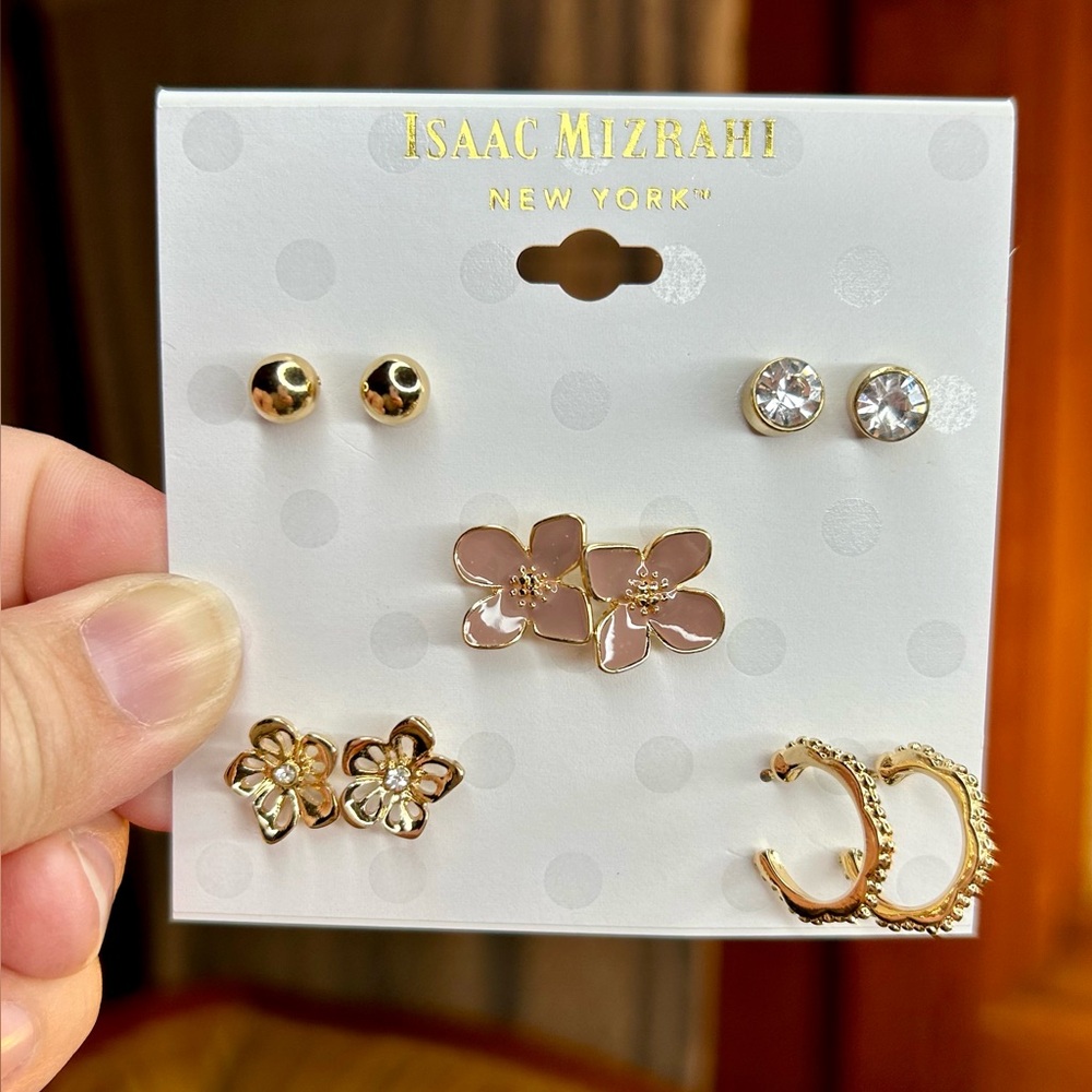 Isaac Mizrahi Gold and Pink Earring Set